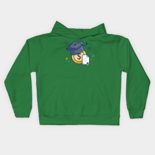 Scholarship, Certificate, Badge, Coin And Graduation Cap cartoon Kids Hoodie